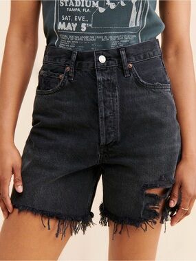 Agolde Stella Black Distressed Button-Fly Denim Shorts
